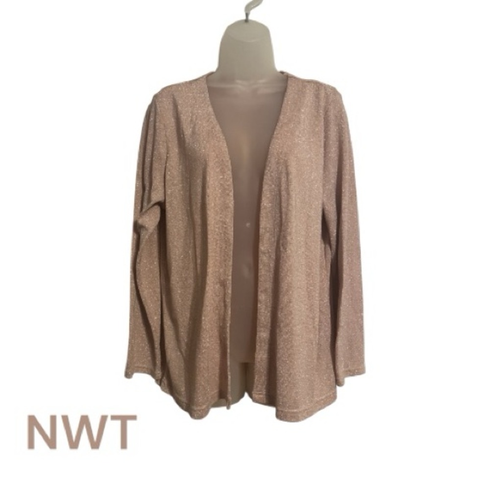 NWT  GORGEOUS  BLUSH/LIGHT ROSE  Open-Front Cardigan w/SPARKLE     LARGE   #Q